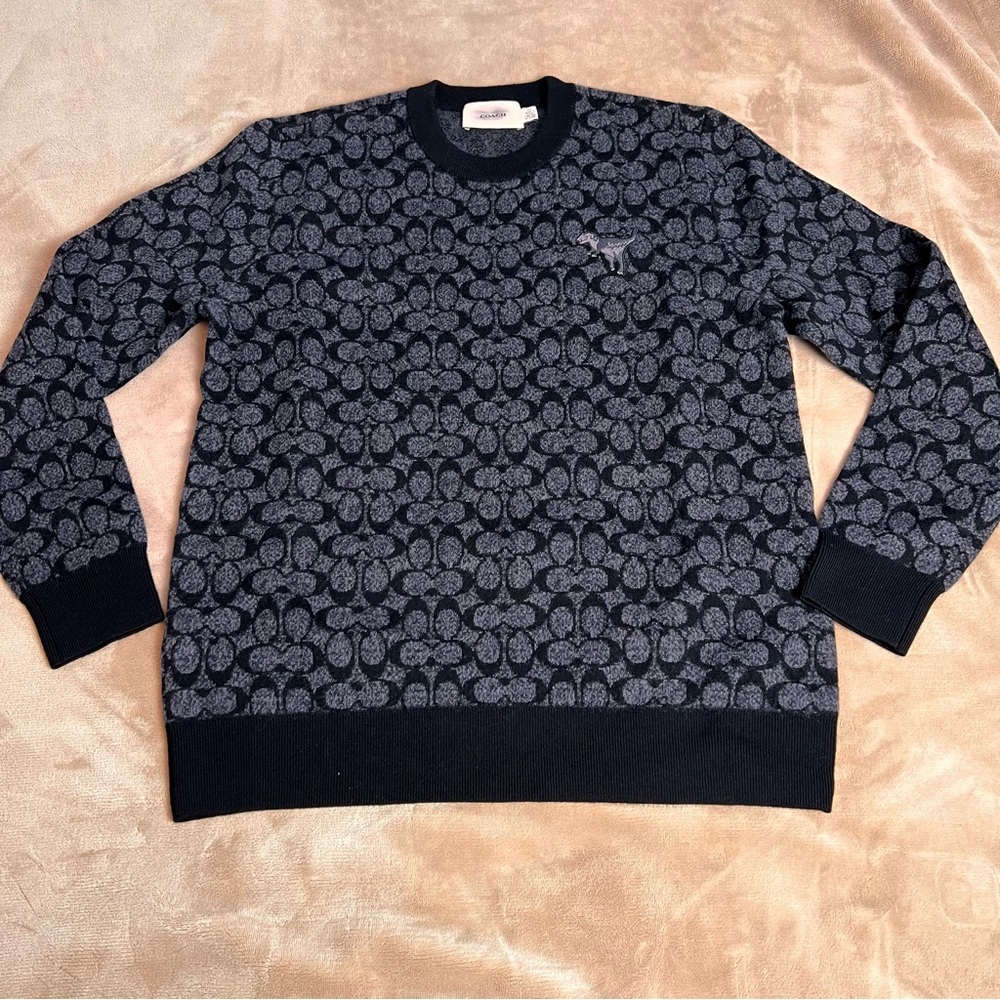 COACH 100% Wool Oversized 'Rexy' Black and Grey Crewneck Sweater - Size XXS - Picture 5 of 13